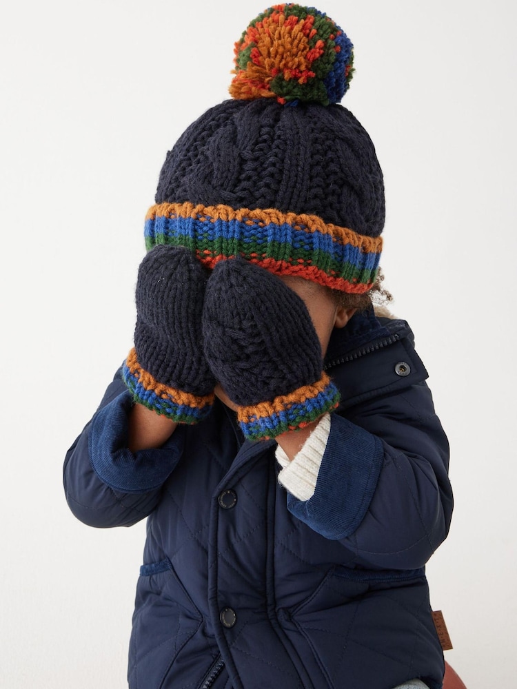 Navy Blue Stripe Hat And Mittens Set (3mths-10yrs) - Image 1 of 4