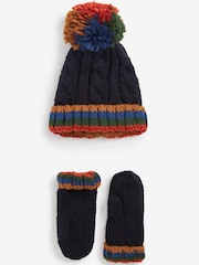 Navy Blue Stripe Hat And Mittens Set (3mths-10yrs) - Image 3 of 4
