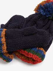 Navy Blue Stripe Hat And Mittens Set (3mths-10yrs) - Image 4 of 4