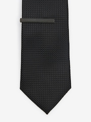 Black Slim Textured Tie And Clip Set - Image 2 of 3