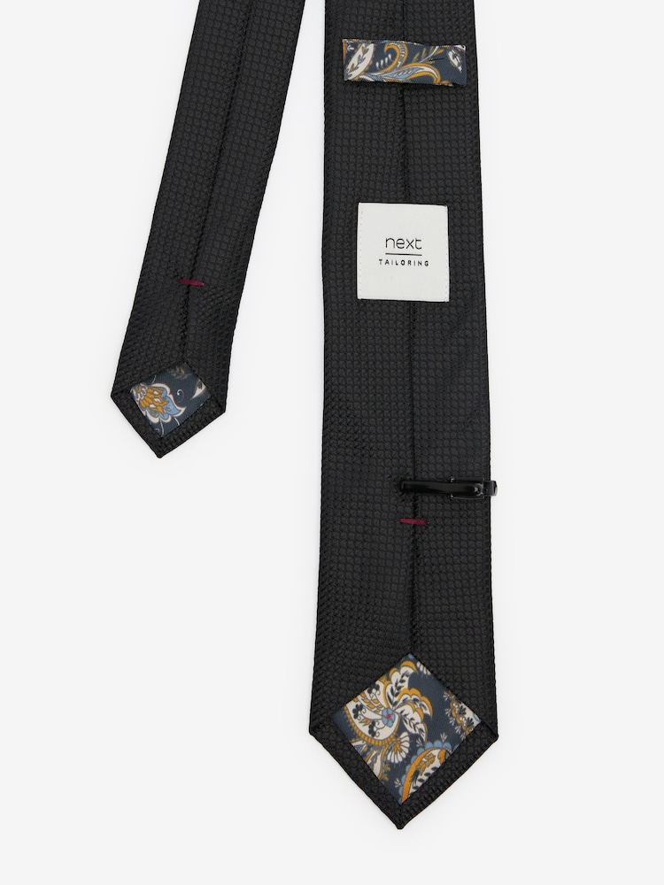Black Slim Textured Tie And Clip Set - Image 3 of 3