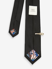 Black/Gold Slim Textured Tie And Clip Set - Image 2 of 3
