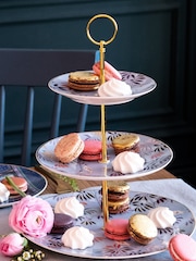 Sara Miller Blue Portmeirion 3 Tiered Cake Stand - Image 1 of 6