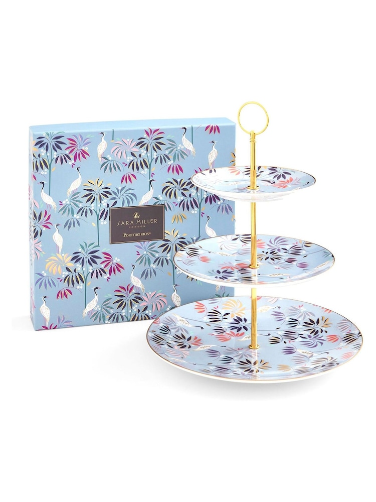 Sara Miller Blue Portmeirion 3 Tiered Cake Stand - Image 5 of 6