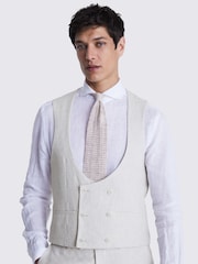 MOSS Stone Grey Slim Fit Stone Puppytooth Linen Waistcoat - Image 1 of 3