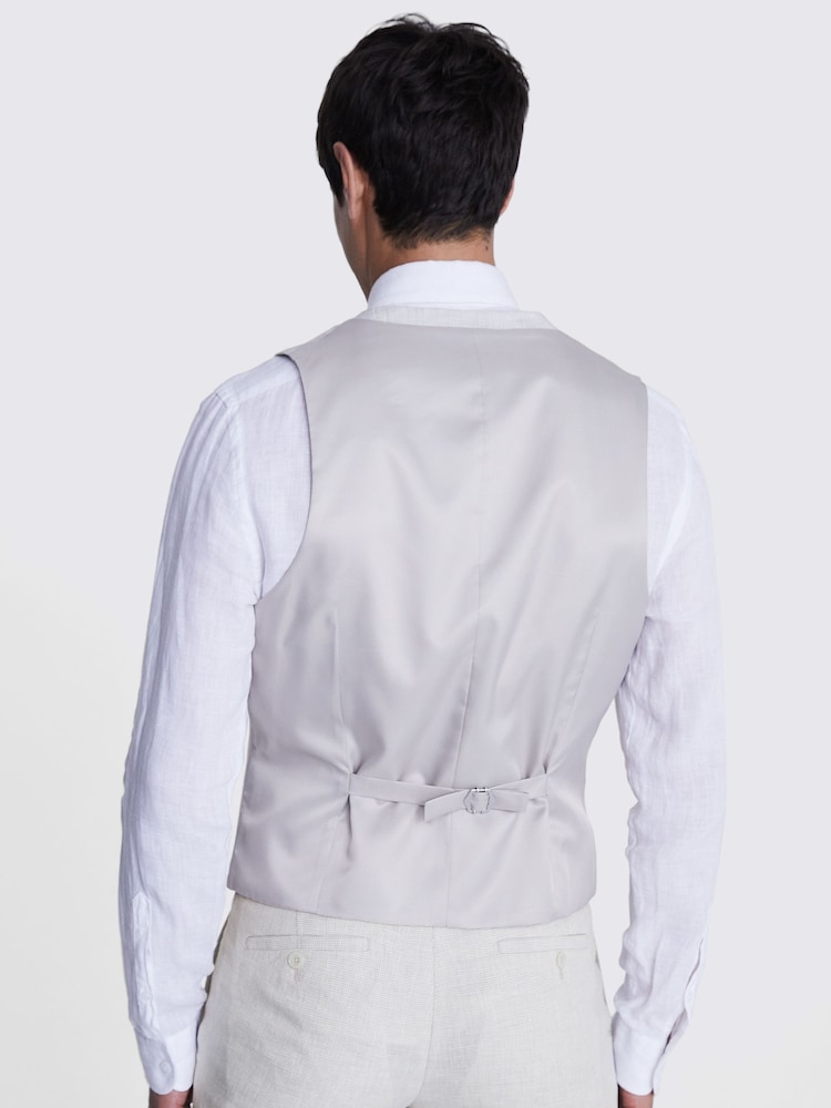 MOSS Stone Grey Slim Fit Stone Puppytooth Linen Waistcoat - Image 2 of 3