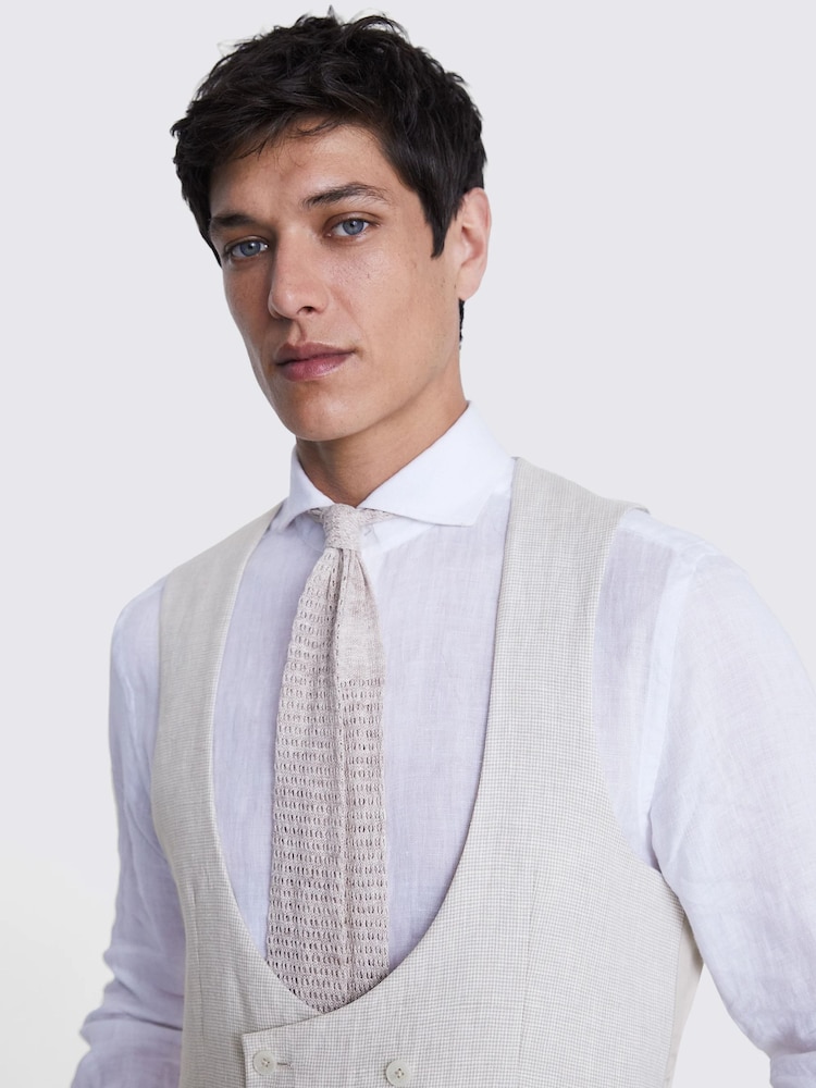 MOSS Stone Grey Slim Fit Stone Puppytooth Linen Waistcoat - Image 3 of 3