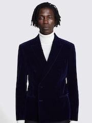 MOSS Ink Blue Slim Fit Velvet Dress Suit Jacket - Image 1 of 4