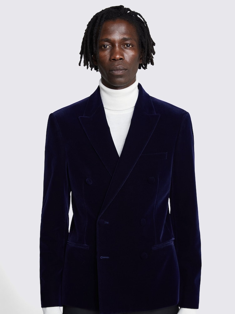 MOSS Ink Blue Slim Fit Velvet Dress Suit Jacket - Image 1 of 4