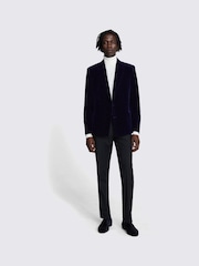 MOSS Ink Blue Slim Fit Velvet Dress Suit Jacket - Image 3 of 4
