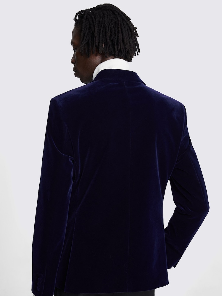 MOSS Ink Blue Slim Fit Velvet Dress Suit Jacket - Image 4 of 4