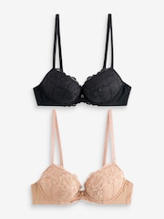 Ann Summers Black/Nude Plunge Padded Wired Sexy Lace Bras 2 Pack - Image 7 of 9