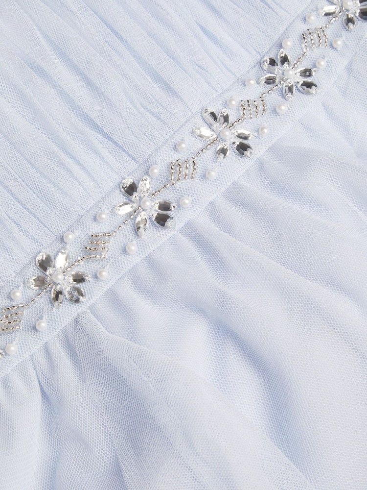 Monsoon Blue Pennie Embellished Ruffle Party Dress - Image 2 of 2 Monsoon Blue Pennie Embellished Ruffle Party Dress - Image 2 of 2