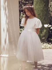 Angel & Rocket White/Ivory Celine Taffeta Tulle Bow Dress - Image 1 of 7