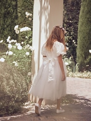 Angel & Rocket White/Ivory Celine Taffeta Tulle Bow Dress - Image 3 of 7