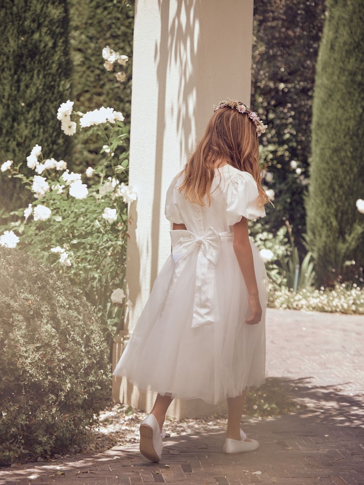 Wit/ivoor - Angel & Rocket - Celine - Taffeta jurk met tule en strik - Image 3 of 7