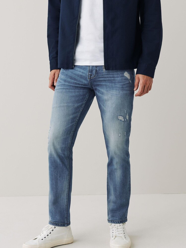 Mid Blue Slim Ripped Denim Jeans - Image 1 of 7