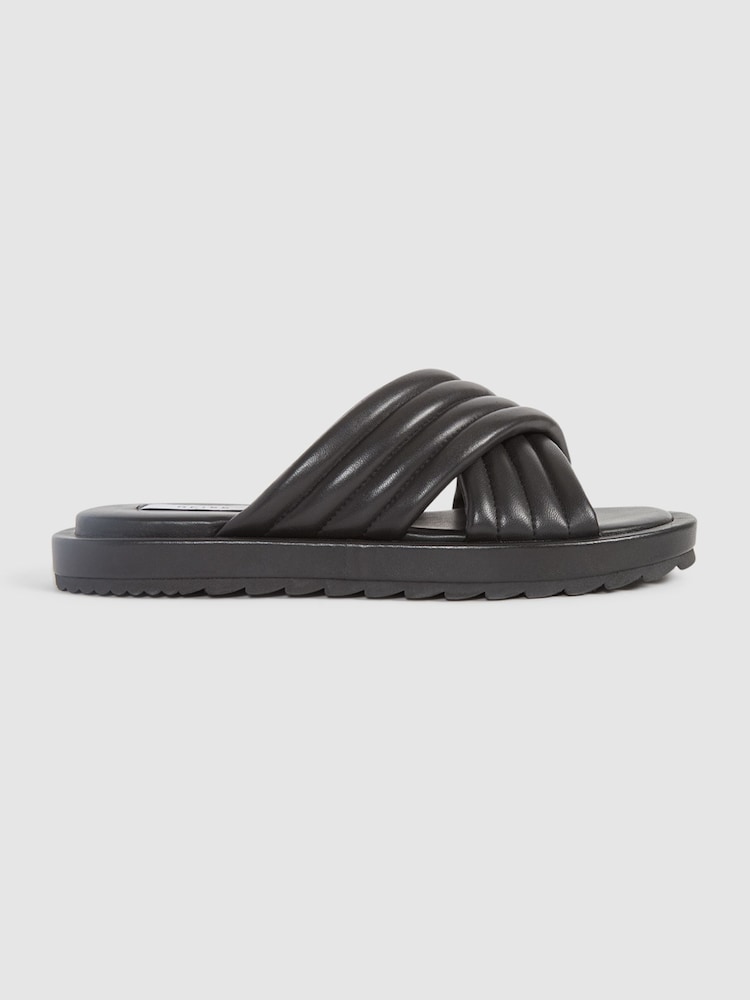 Reiss Black Blair Leather Sliders - Image 2 of 9