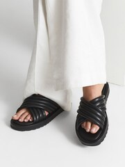 Reiss Black Blair Leather Sliders - Image 4 of 9