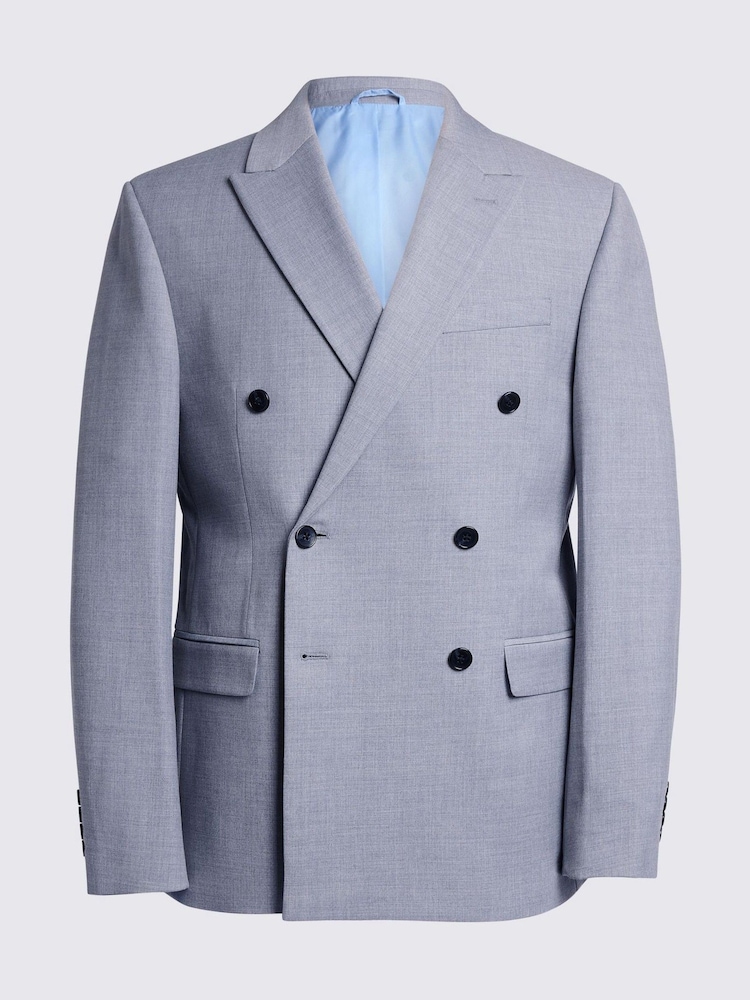 MOSS Grey Slim Fit Stretch Double Breasted Suit Jacket - Image 7 of 7