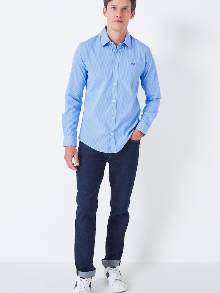 Crew Clothing Company Blue Stripe Cotton Shirt - Image 2 of 4