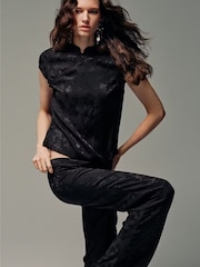 Mango Black High Neck Button Detail Short Sleeve Blouse - Image 3 of 6