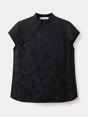 Mango Black High Neck Button Detail Short Sleeve Blouse - Image 4 of 6