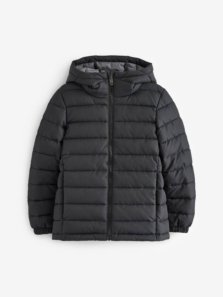Black Quilted Midweight Hooded Jacket (3-17yrs) - Image 1 of 5