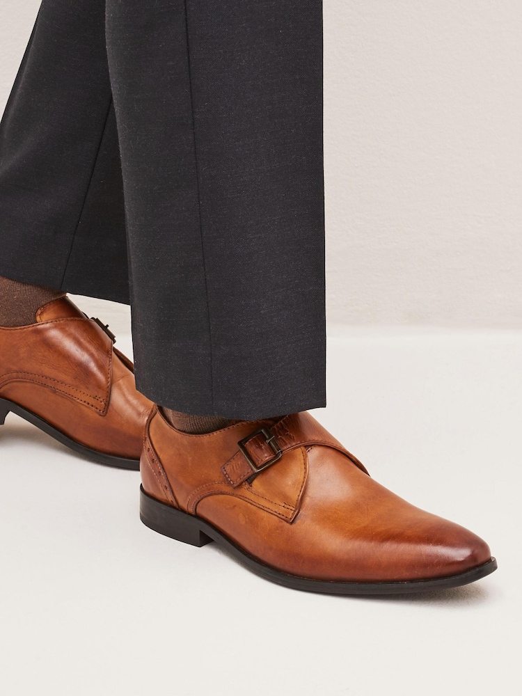 Tan Brown Single Strap Monk Shoes - Image 1 of 6