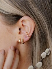 Orelia London Mini Domed Huggie Hoop Earrings - Image 2 of 2