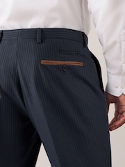 Navy Blue Trimmed Striped Suit: Trousers - Image 4 of 8