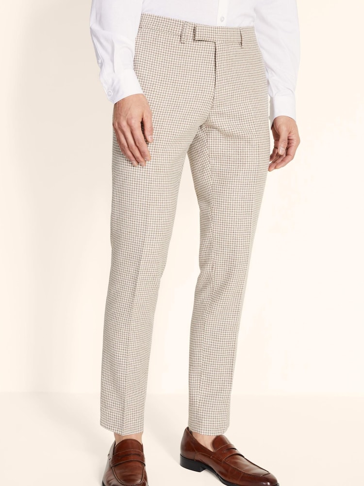 Slim Fit Taupe & Brown Houndstooth Suit: Trousers - Image 1 of 3