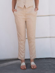 Natural Linen Blend Textured Taper Trousers - Image 2 of 5