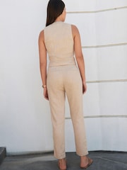 Natural Linen Blend Textured Taper Trousers - Image 3 of 5