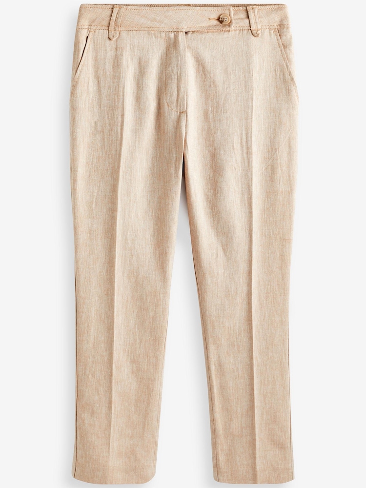 Natural Linen Blend Textured Taper Trousers - Image 5 of 5