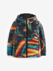 Black Print Quilted Midweight Hooded Jacket (3-16yrs) - Image 1 of 5
