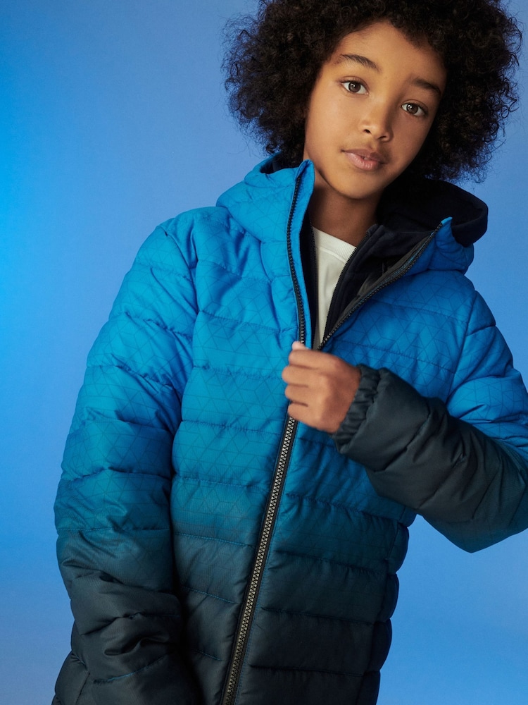 Blue Print Quilted Midweight Hooded Jacket (3-17yrs) - Image 1 of 10