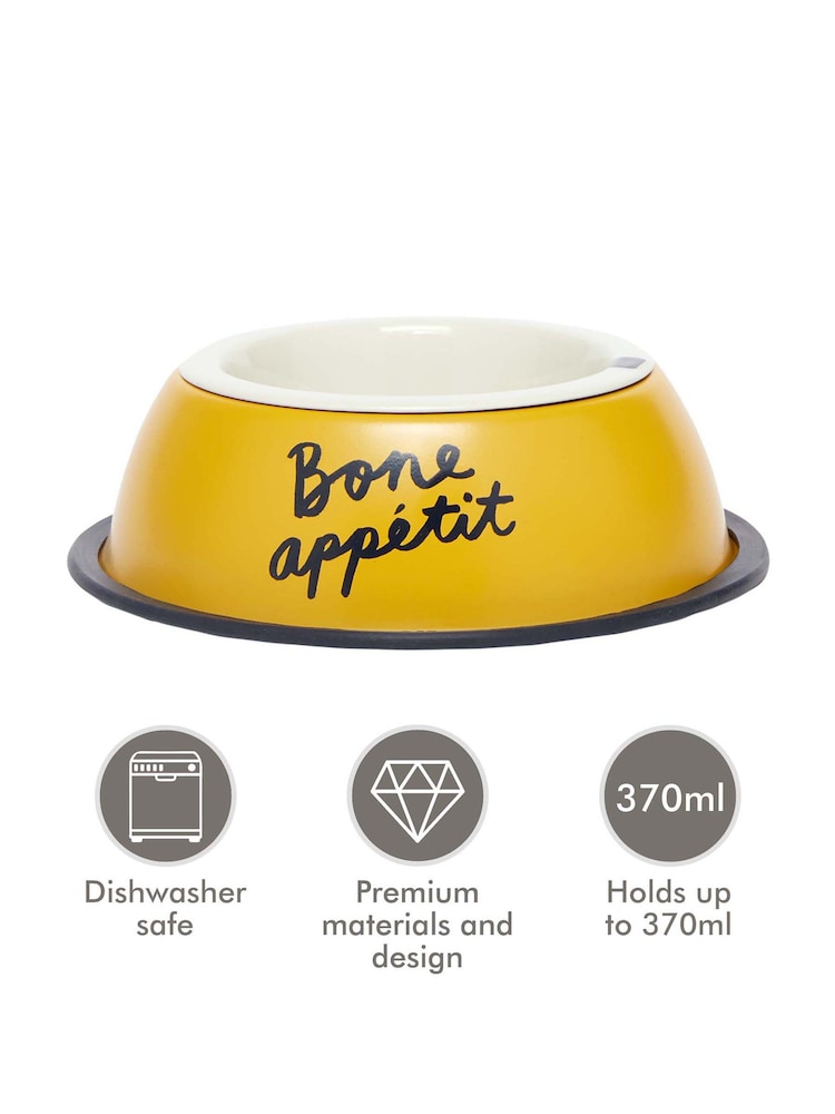 Joules Yellow Bone Appetite Stainless Steel Dog Bowl - Image 4 of 4