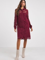 JD Williams Burgundy Red Lace Shirt Dress - Image 1 of 4