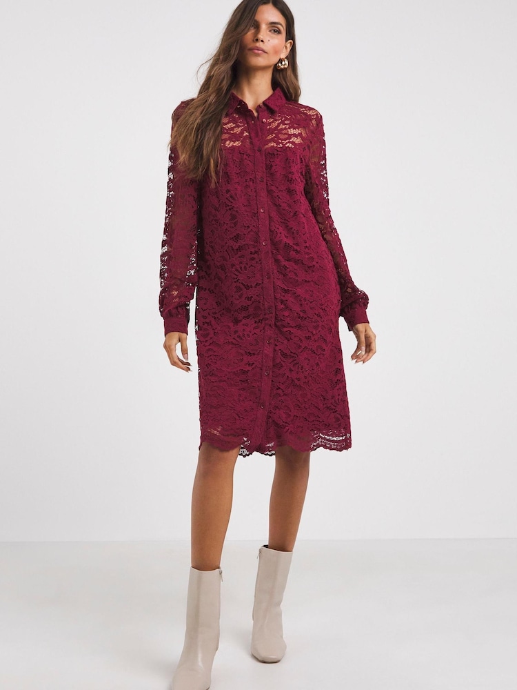 JD Williams Burgundy Red Lace Shirt Dress - Image 1 of 4