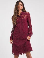 JD Williams Burgundy Red Lace Shirt Dress - Image 2 of 4