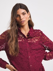 JD Williams Burgundy Red Lace Shirt Dress - Image 4 of 4