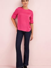 Bright Pink Curved Hem Satin Formal T-Shirt Top - Image 2 of 4