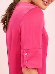 Bright Pink Curved Hem Satin Formal T-Shirt Top - Image 3 of 4