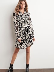 Monochrome Swirl Print Pintuck Belted Mini Dress - Image 2 of 3