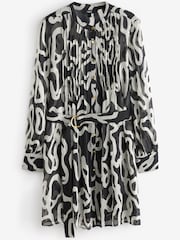 Monochrome Swirl Print Pintuck Belted Mini Dress - Image 3 of 3