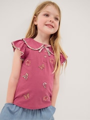Monsoon Pink Floral Embroidered Cotton T-Shirt - Image 1 of 3
