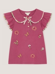 Monsoon Pink Floral Embroidered Cotton T-Shirt - Image 2 of 3