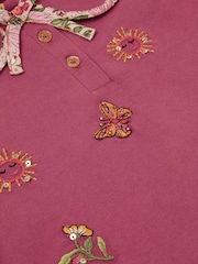Monsoon Pink Floral Embroidered Cotton T-Shirt - Image 3 of 3