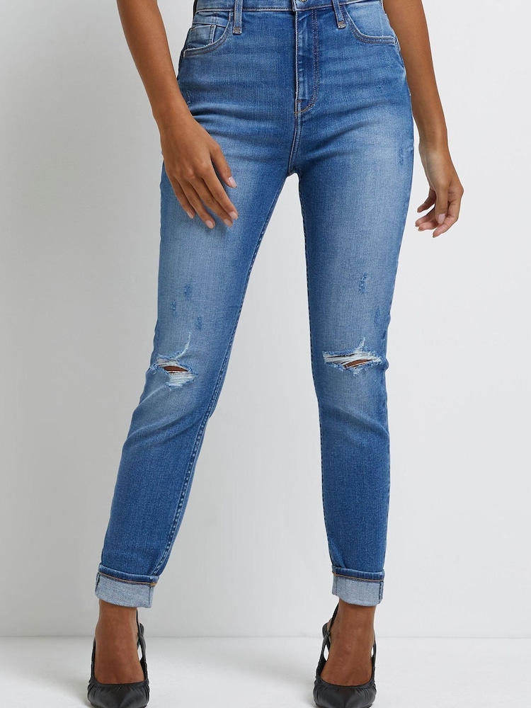 Синие моделирующие джинсы скинни с завышенной талией River Island Tram - Изображение 1 из 5